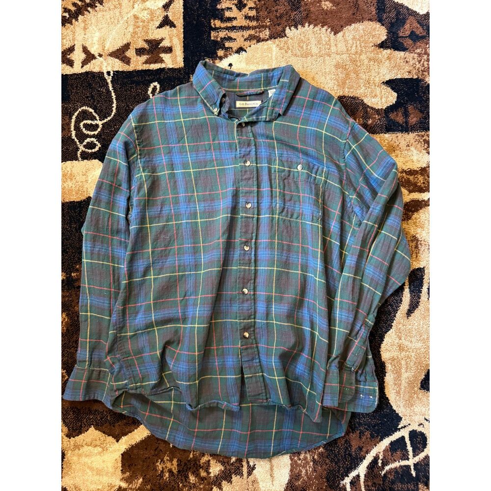 G.H. Bass & Co. Men's Plaid Flannel Shirt Green Blue Yellow Large